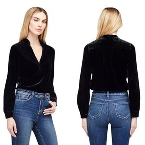 L’agence Black Luxurious Velvet Marcella Crossover Bodysuit XS Romantic Goth